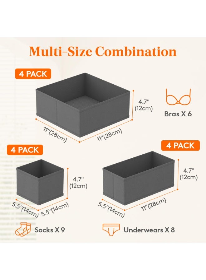 LODROC 12 Pack Drawer Organisers, Foldable Storage Box Fabric Drawer Dividers Wardrobe Storage Organiser Storage Cubes for Closet, Dresser, Nursery, Bedroom, Foldable Cube Boxes for Clothes, Pants, Underwear, Sock, Bras Organization, Grey - Image 2